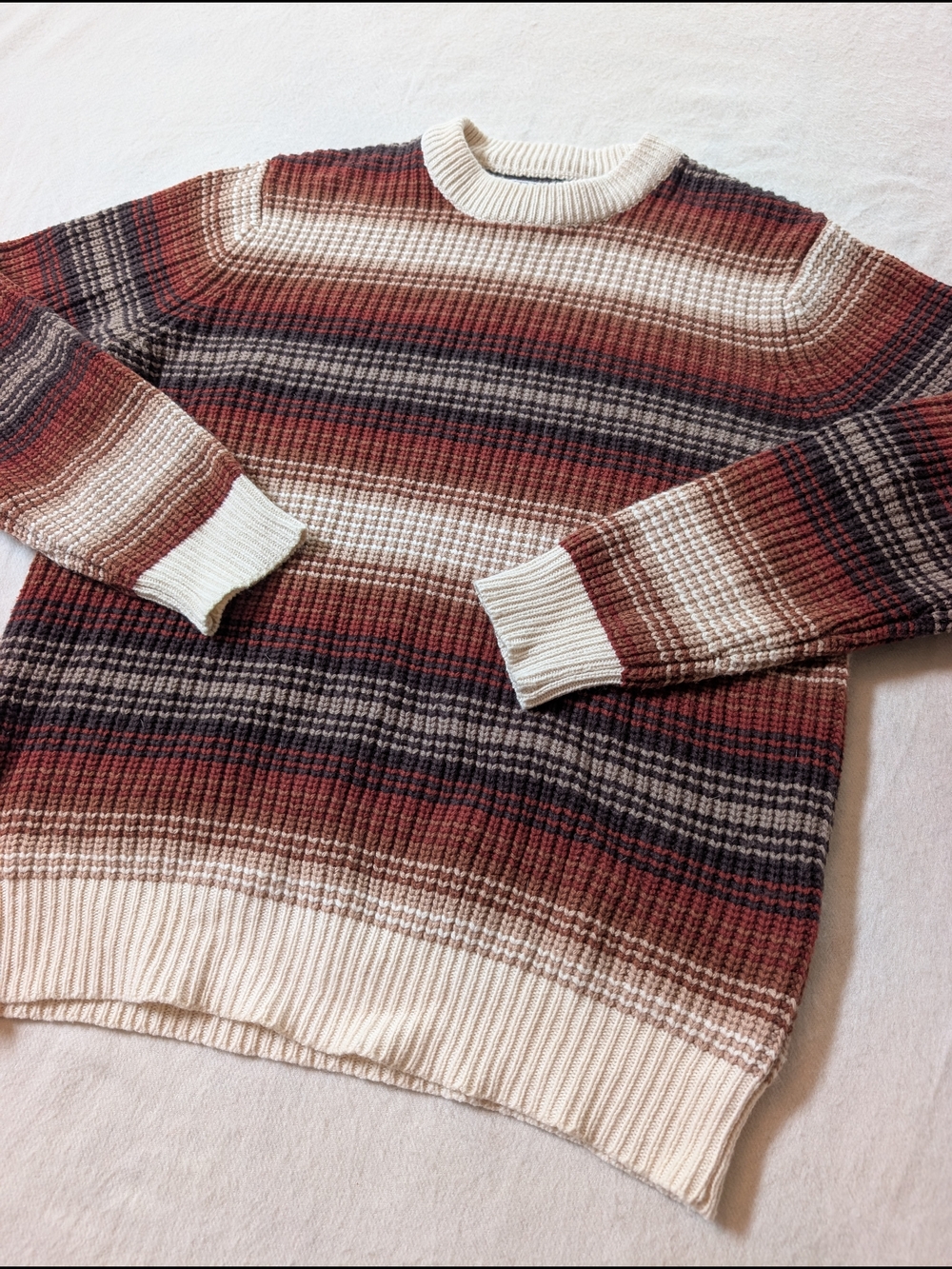 Outerknown Roma Wool Cotton Striped Knit Crewneck Sweater - Rust, Cream, Brown